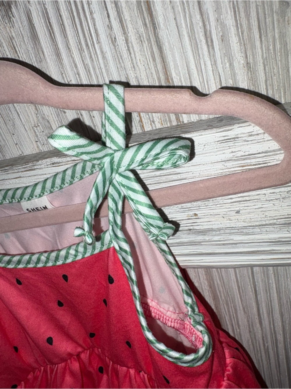 Pink Watermelon Print Baby Dress with Green Trim - Picture 3 of 8